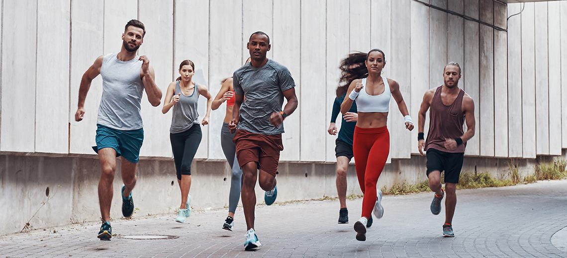 group of semi-professional athletes running